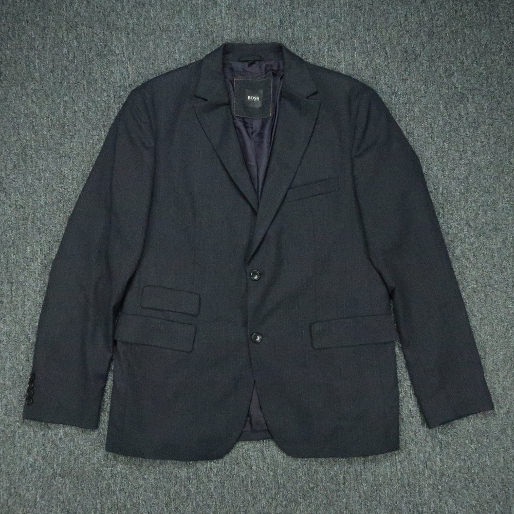 Hugo Boss Blazer Mens 40R Blue Gray Coast Wool Blend Stretch Lined Striped